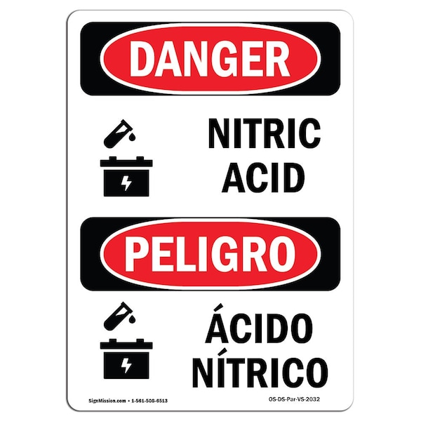 Safety Sign, OSHA Danger, 5" Height, Bilingual Spanish, 10PK